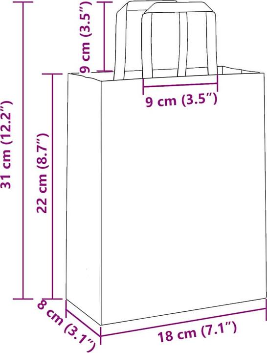 Produktbild VidaXL Kraftpapiertüten 250 Stk. mit Henkel Braun 18x8x22 cm Papiertüte (Geschenktüte, 250 x)