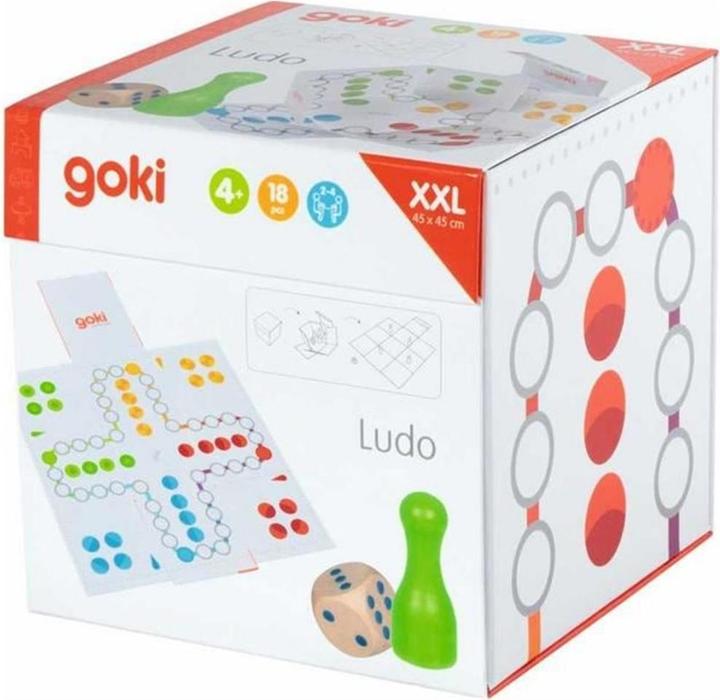 Goki XXL Ludo im Würfel zum Aufklappen (Französisch, Deutsch, Italienisch, Englisch)
