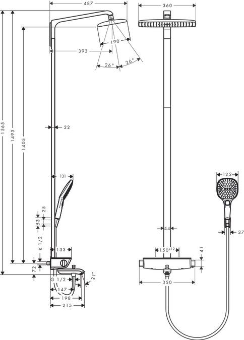 Actual product image hansgrohe Raindance Select E 360 1jet showerpipe bath chrome : Color - White/Chrome