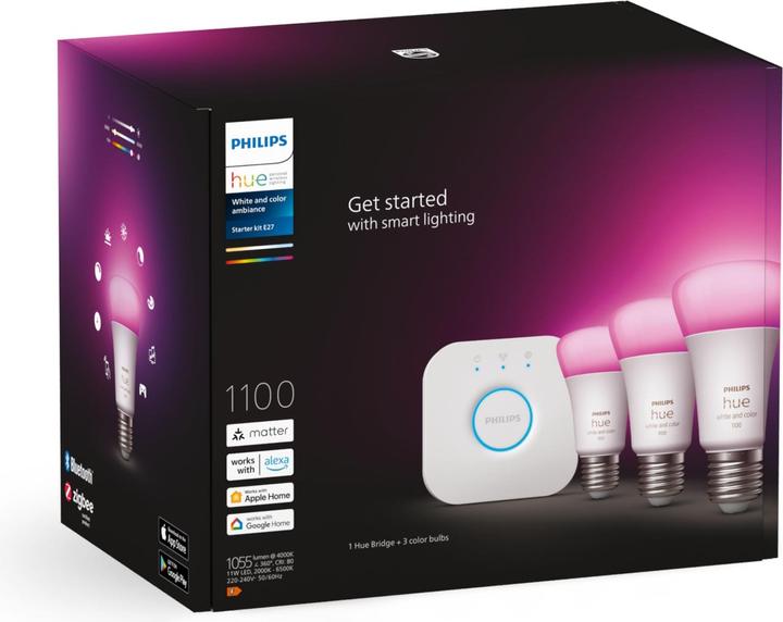 Produktbild Philips Hue Starter-Kit (E27, 11 W, 1055 lm, 3 x, F)