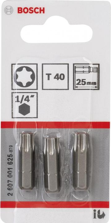 Immagine prodotto Bosch Professional Zubehör Punta per cacciavite extra-duro T40, 25 mm, confezione da 3 (T40)