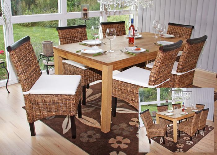 Produktbild Mendler 6x Esszimmerstuhl Korbstuhl M45 Stuhl Bananengeflecht - dunkel, ohne Kissen
