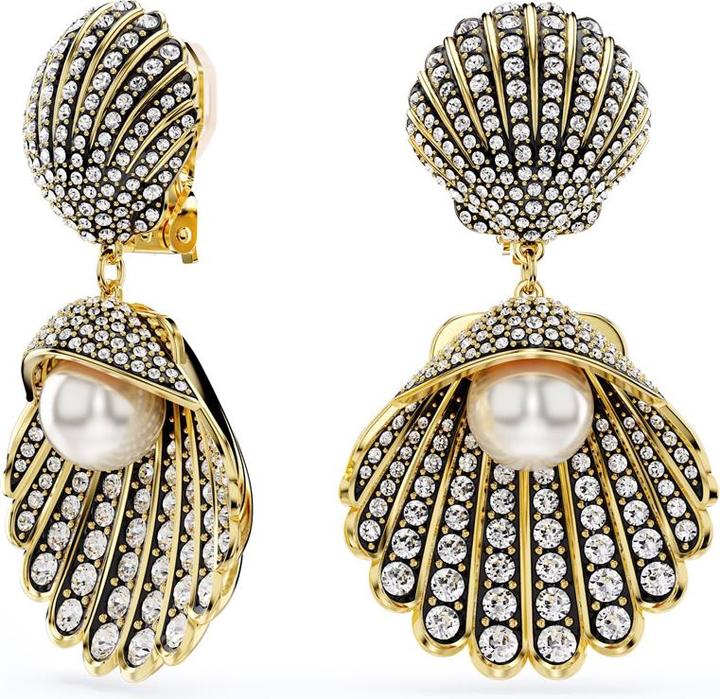 Swarovski Idyllia Ohrclips Kristallperle Muschel Weiss Gold (Swarovski Metall)