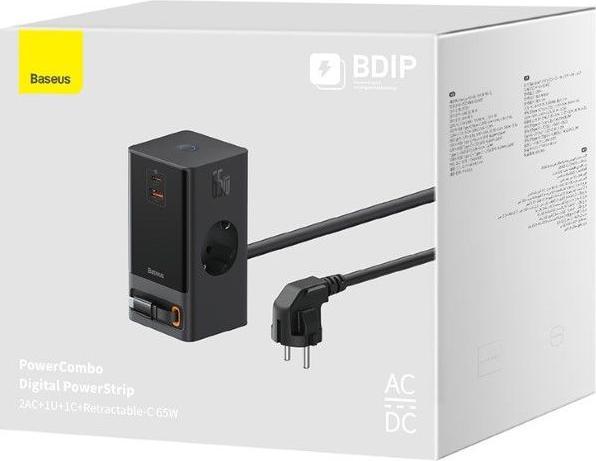 Productafbeelding Baseus Wandoplader / powerstrip PowerCombo (zwart) (65 W)