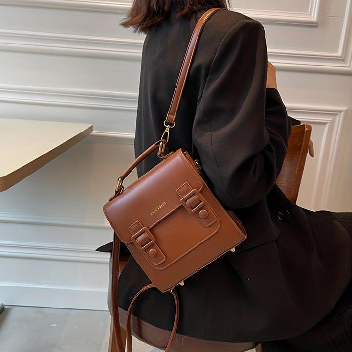 Produktbild Only-Bags.Store Vintage Klappe Rucksack, Schnalle Dekor Schule Tasche, PU Top Handle Crossbody Bag