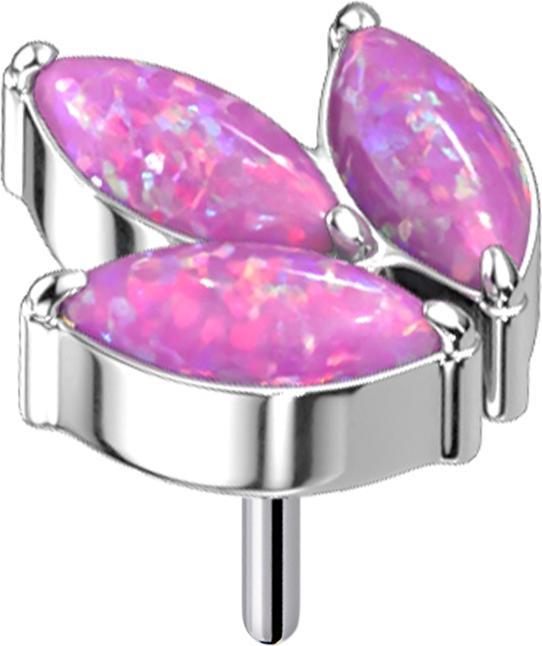 Star Piercing Threadless silber drei Oval Opale pink (Titan G23, ohne Messing)