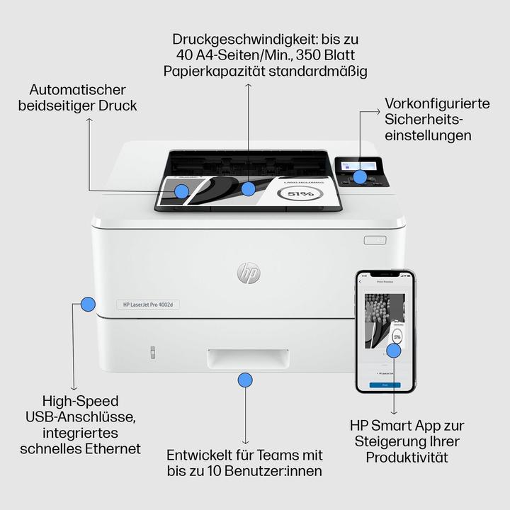 Produktbild HP LaserJet Pro 4002d Drucker, Drucken (Laser, Schwarz-Weiss)