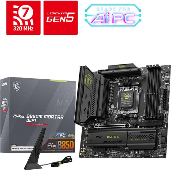 Produktbild MSI MAG B850M Mortar Wifi (B850,AM5,mATX,DDR5) (AM5, AMD B850, mATX)