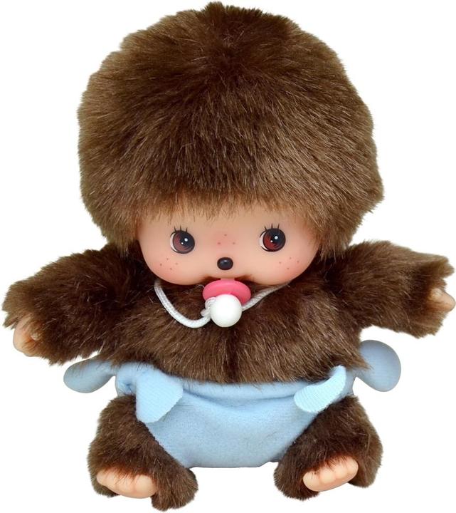 Actual product image Monchhichi Sekiguchi 235370 Original Bebichhichi boy, made of brown plush, with blue diaper, approx. 15 cm (20 cm)
