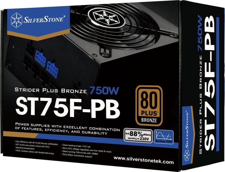 Produktbild Silverstone SST-ST75F-PB - Strider Plus Series, 750W 80 Plus Bronze ATX PC Power Supply, Low Noise 1 (750 W)