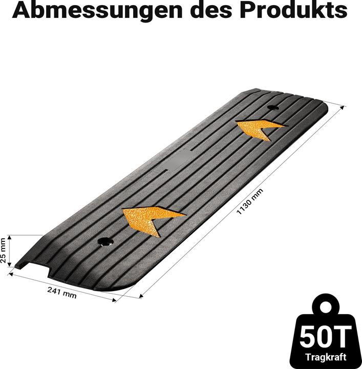 Produktbild Wiltec Schwellenrampe Gummi 1130x241x25mm Rampe 50t Auffahrrampe Rollstuhl Auto