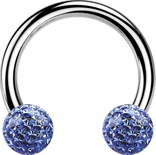 Star Piercing Micro Circular Barbell silber mit zwei Kristall Kugeln hellblau Epoxy Schutzschicht (Titan G23, ohne Messing)