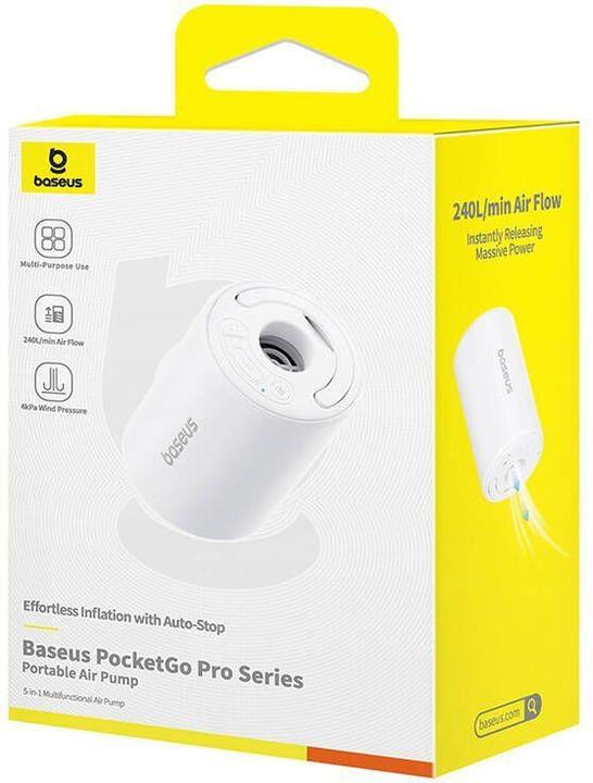 Immagine prodotto Baseus Pompa ad aria portatile PocketGo serie Pro, bianco stellare (Display integrato, Microfono incorporato, Accumulatore di carica elettrica)