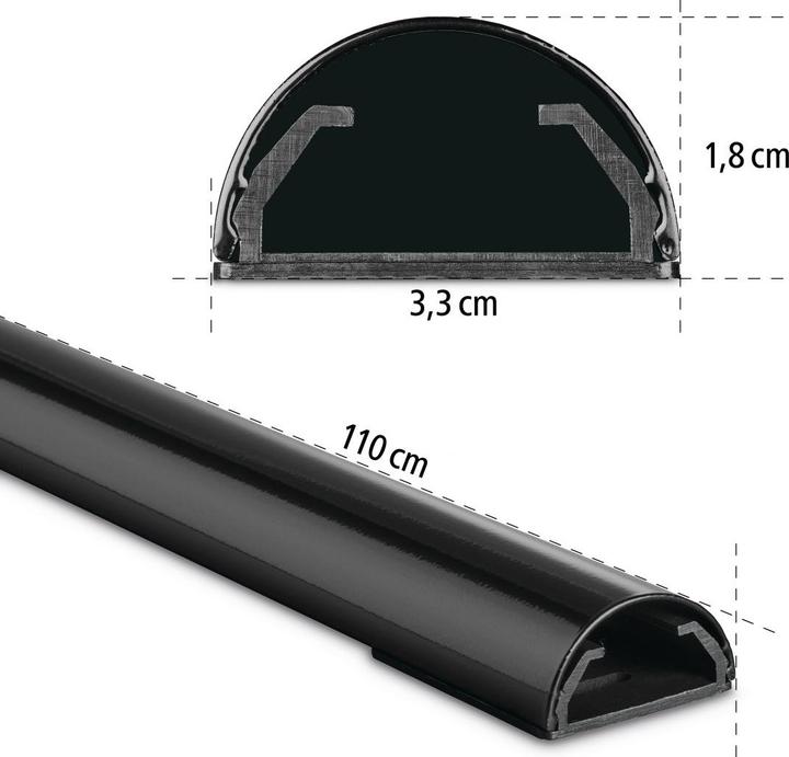 Produktbild Hama Alu-Kabelkanal, halbrund, 110 x 3,3 x 1,8 cm, Schwarz (Kabelkanal, 110 cm)