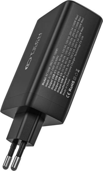 Actual product image Tech-Protect NC100W-GAN GaN network charger 3x USB-C PD 100W / USB-A QC 3.0 - black (100 W)