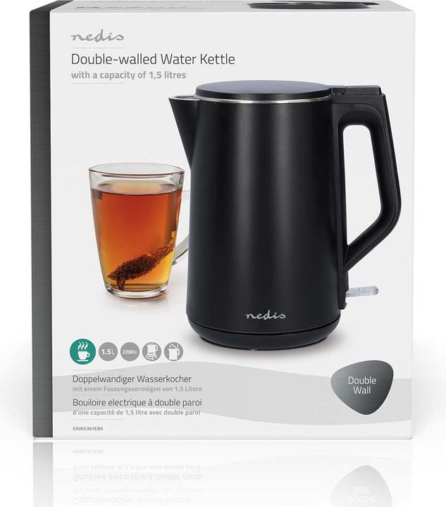 Immagine prodotto Nedis Bollitore | 1,5 l | Plastica | Nero | Ruotabile a 360 gradi | Elemento riscaldante a scomparsa | (1.50 l)