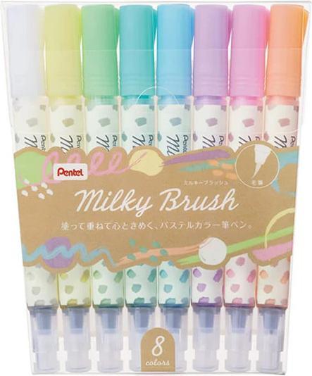 Pentel Pennarello Milky Brush (Multicolore, 8 x)