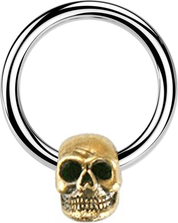 Star Piercing Micro Closure Ring silber Totenkopf vergoldet (Chirurgenstahl 316L, Messing)