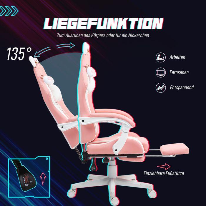 Produktbild Swisshandel24 Gaming Stuhl Ergonomischer Gamer Stuhl mit Lendenwirbelstütze, Fussstütze Rosa