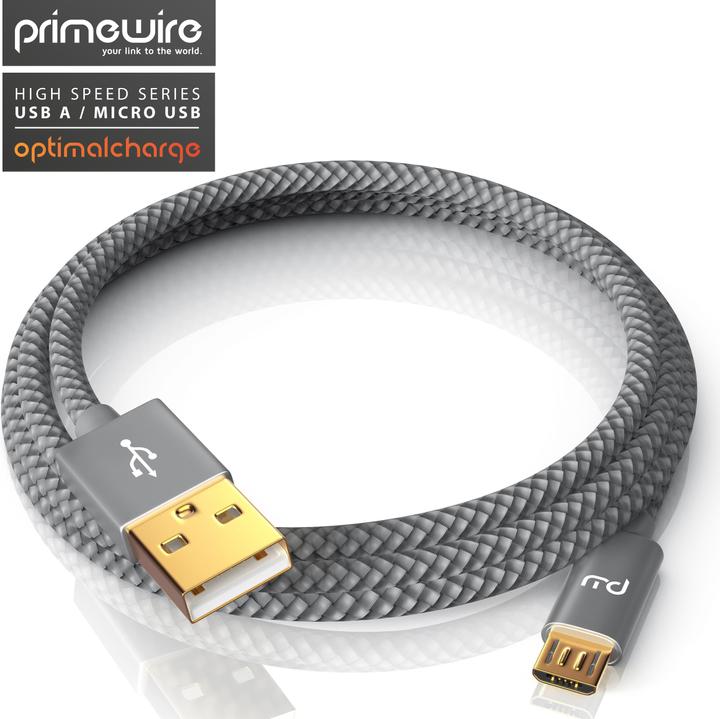 Immagine prodotto Primewire Cavo Micro USB - Cavo di ricarica rapida MicroUSB 2.4A, nylon, spina in metallo, cavo di ricarica (5 m, USB 2.0)