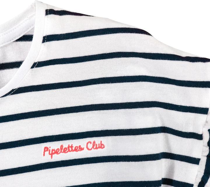 Actual product image La Redoute Collections Striped T-shirt with sleeve flounces and message embroidery (102)