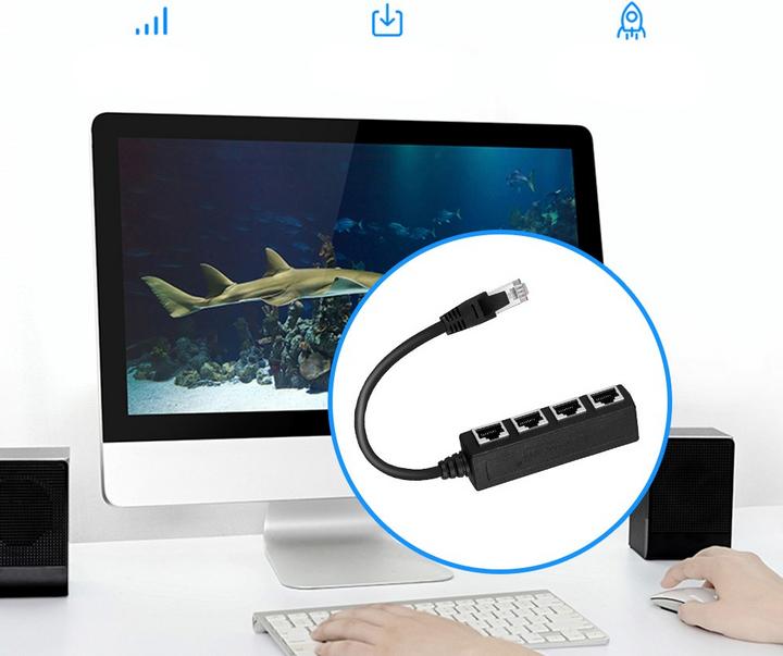 Image du produit Apfelkiste 4-fach Ethernet LAN RJ45 Netzwerk Adapter Splitter Cat7 / Cat6 / Cat5 - Schwarz