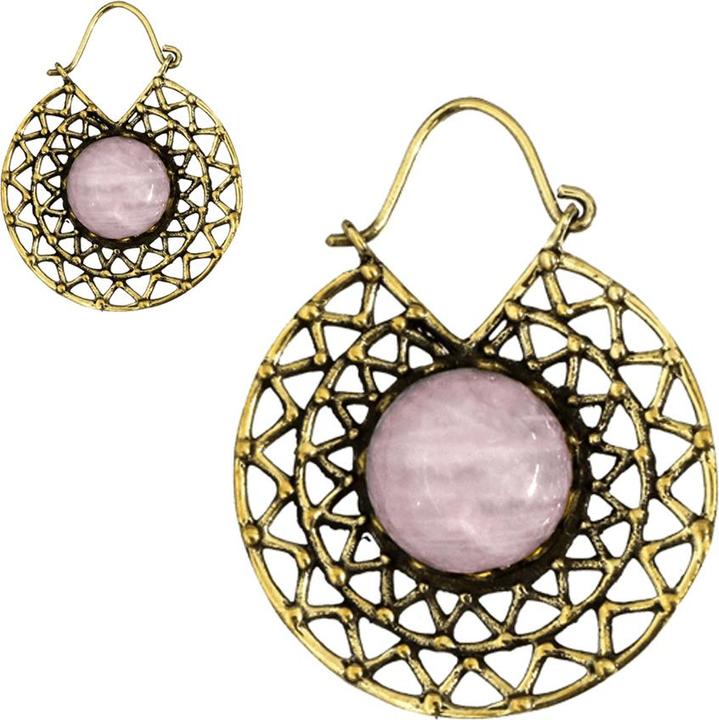 Produktbild Star Piercing Ohrring vergoldet zwei dreieckslinien mit Rosenquarz Stein (Messing, Mineralisch)