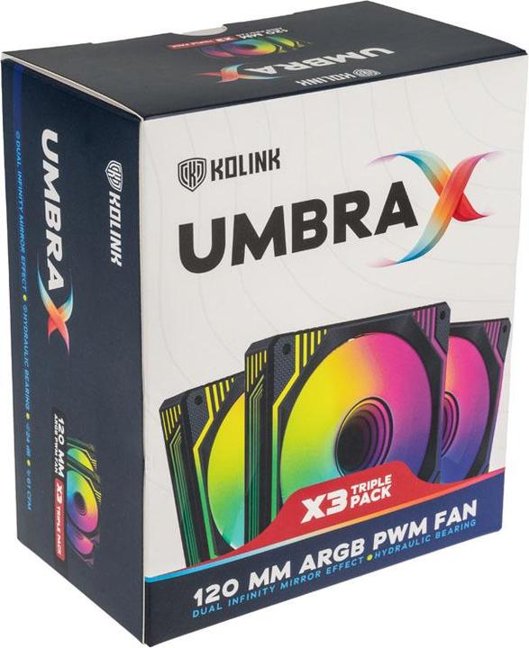 Produktbild Kolink Umbra X 120mm ARGB High Performance PWM Fan Triple Pack - Black (120 mm, 3 x)