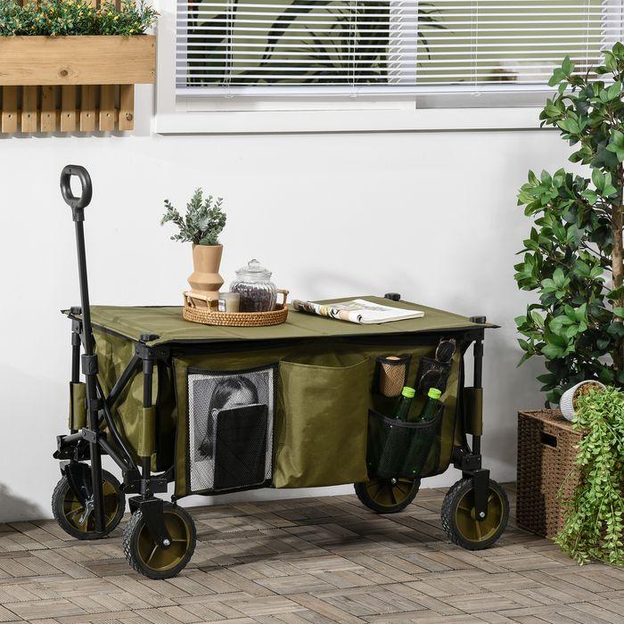 Produktbild Swisshandel24 Bollerwagen Faltbar, Handwagen mit Räder, Bremsen, Tragetasche, 125L Grün