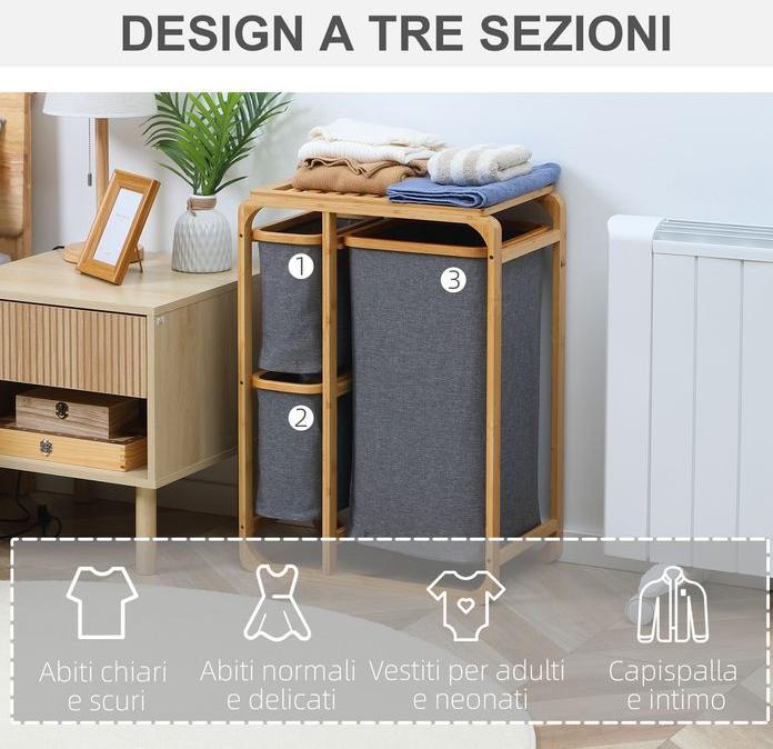 Actual product image Swisshandel24 Laundry basket Laundry box with platform Laundry collector with 3 removable laundry bags Laundry