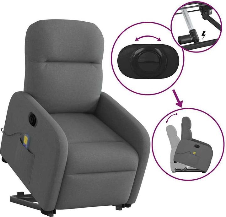 Produktbild VidaXL Elektrischer Massagesessel mit Aufstehhilfe Dunkelgrau Stoff