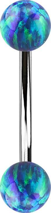 Image du produit Star Piercing Micro banane argentée avec deux boules opales bleues (Acier chirurgical 316L)