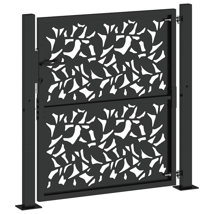 Actual product image VidaXL Garden gate black 105x105 cm steel leaf design fence gate outdoor gate