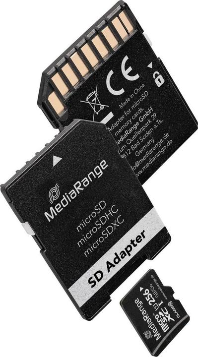 Image du produit MediaRange Carte SD MicroSD UHS-1 Cl.10 avec adaptateur (256 Go, microSDXC, U1, UHS-I)