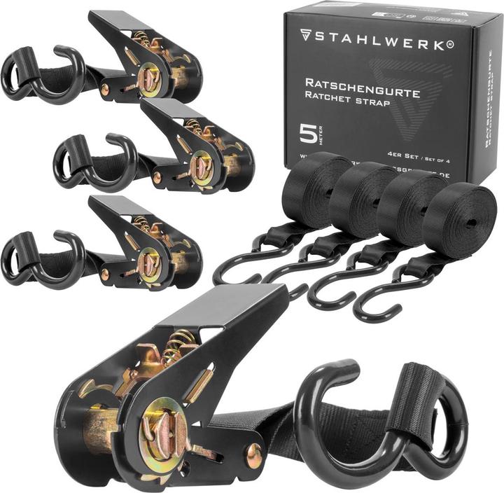 Actual product image Stahlwerk Ratchet strap with hook set of 4 5 m x 25 mm 800 kg lashing strap