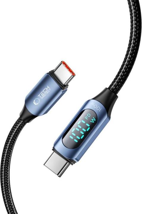 Actual product image Tech-Protect UltraBoost cable with LED display USB-C / USB-C PD 100W 5A 1m - blue (1 m)