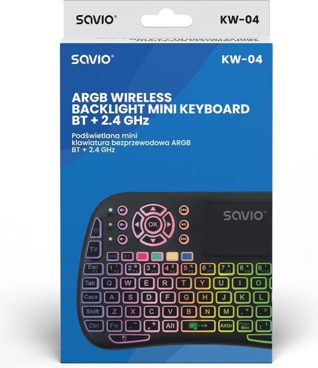 Actual product image Savio KW-04 Backlit Wireless Keyboard RGB BT + 2 4 GHz TV Box Smart TV Consoles (US, Wireless)