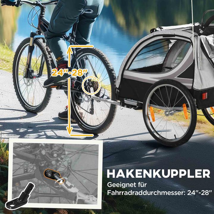 Produktbild Homcom Kinderfahrradanhänger Stahl, Polyester Grau+Schwarz