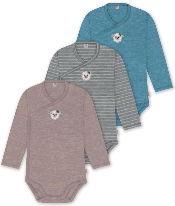 Actual product image Normani Set of 3 baby body wrap long sleeve toddler bodysuit made from merino wool - 9357 (50)