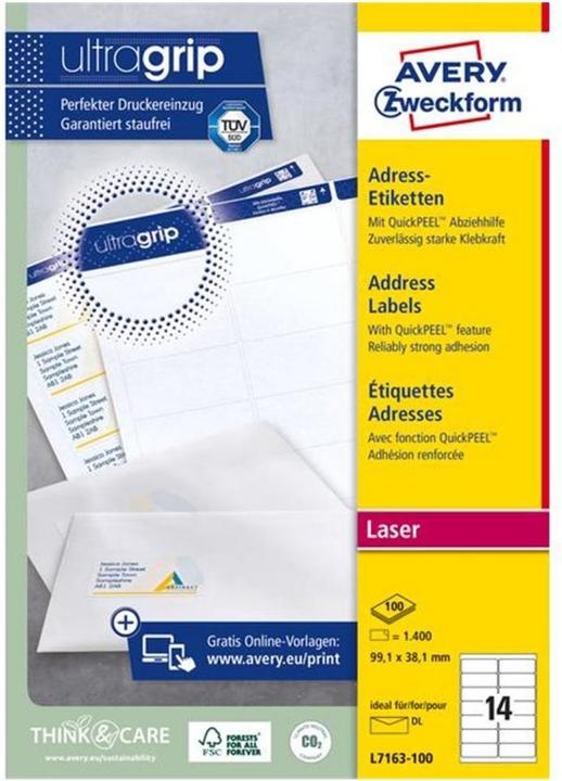 Immagine prodotto Avery Etiquettes d'adresses ultragrip