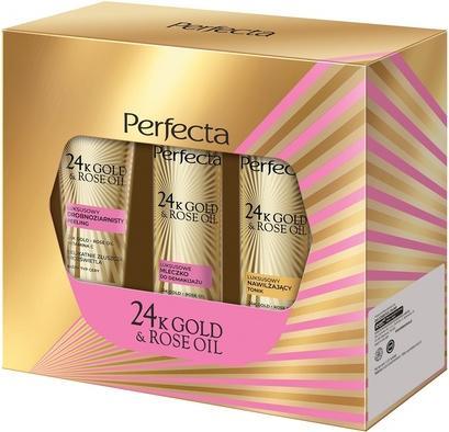 Perfecta Perfectaset 24k Gold Rose Oil Exfoliating Scrub 75g, Hydrating Toner 200ml, Makeup Remover Milk 200m (Peeling)