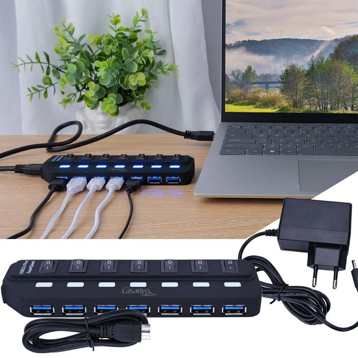Immagine prodotto Casativo Hub USB 3.0 attivo per un massimo di 7 dispositivi, USB A, commutabile individualmente (USB-A, 7 porte)