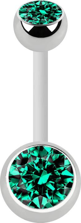 Star Piercing Banane weiss mit zwei Kugeln silber Kristall türkis (Bioflex, ohne Messing, Chirurgenstahl 316L)