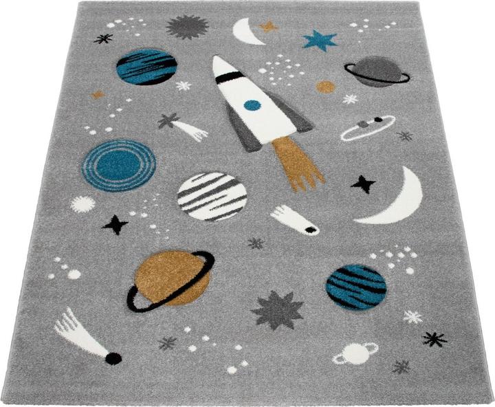 Produktbild Paco Home Kinder-Teppich Kinderzimmer Planeten Rakete (80 x 150 cm)