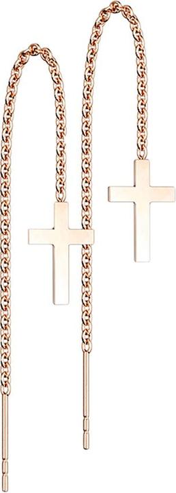 Star Piercing Ohrstecker rosegold freifallende Kette mit Kreuz (ohne Messing, Chirurgenstahl 316L)