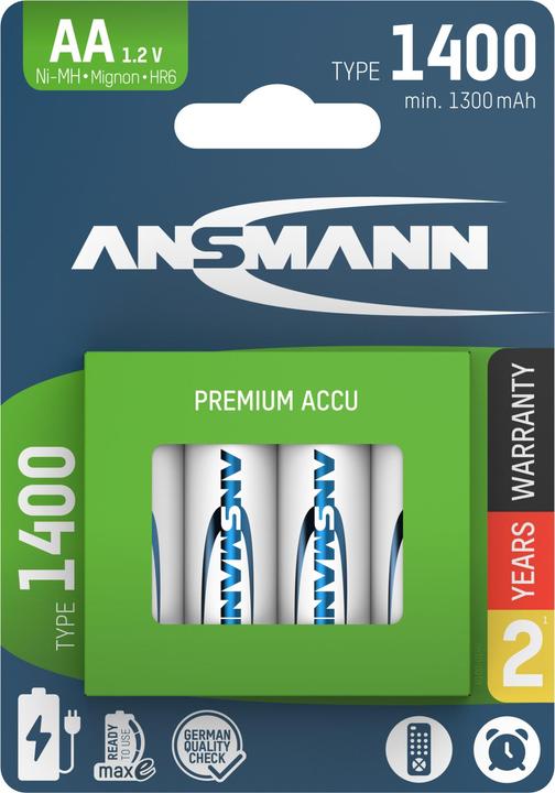 Actual product image Ansmann NiMH battery Mignon AA type 1400 (min. 1300 mAh) maxE (4 pcs., AA, 1400 mAh)