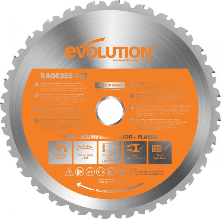 Image du produit Evolution Daugiafunkcis TCT pjūklo diskas RAGE 255x25,4mm Z28