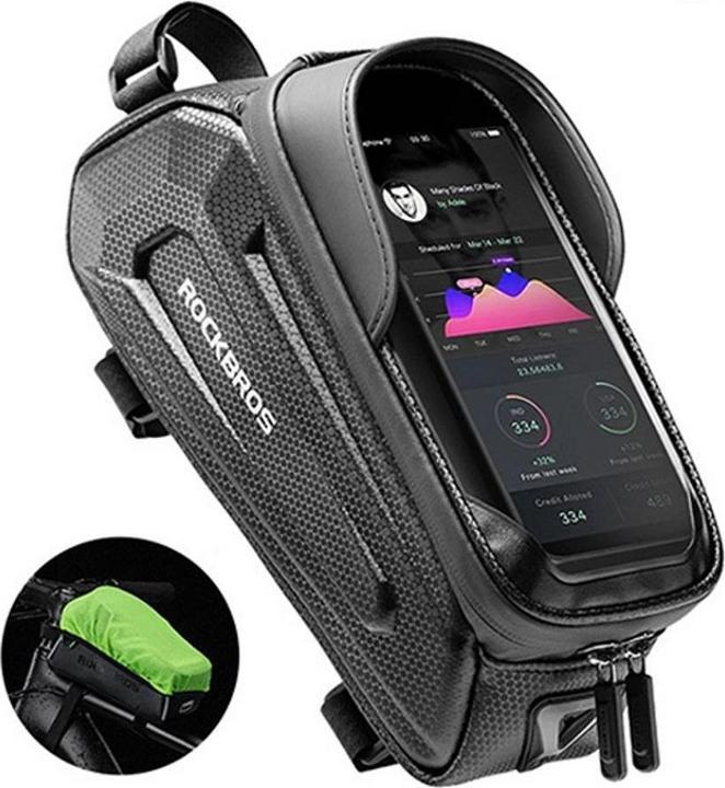 Produktbild Rockbros Gepanzerte Fahrradtasche B68 mit Telefonabdeckung 1,5 l – Schwarz (1.50 l, Gepäckträgertasche)