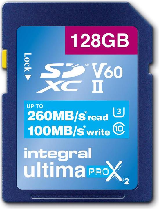 128GB ULTIMAPRO X2 SDXC 260/100MB UHS-II V60 (128 Go, SD, U3, UHS-II)