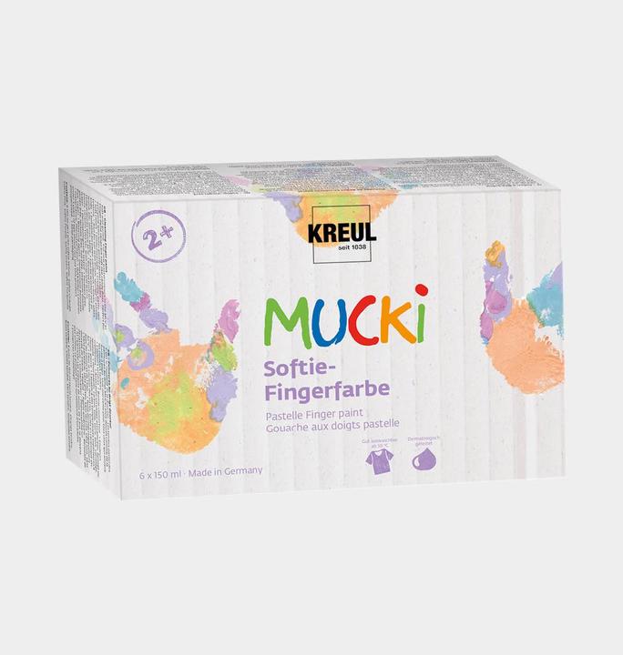 Actual product image Kreul MUCKI Finger Paints Set (Orange, Yellow, Lilac, Green, Rose, Turquoise, 900 ml)